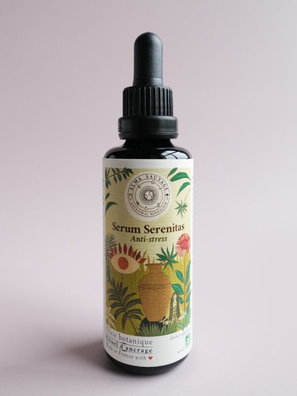 Elixir complément alimentaire anti-stress, cedrón verveine citronnelle Aloysia citrodora scutellaire skullcap Scutellaria lateriflora ashwagandha Withania somnifera toronjil Mélisse Melissa officinalis tulsi basilic sacré Ocimum tenuiflorum gotu kola Centella asiatica jiaogulan herbe de l'immortalité Gynostemma pentaphyllum