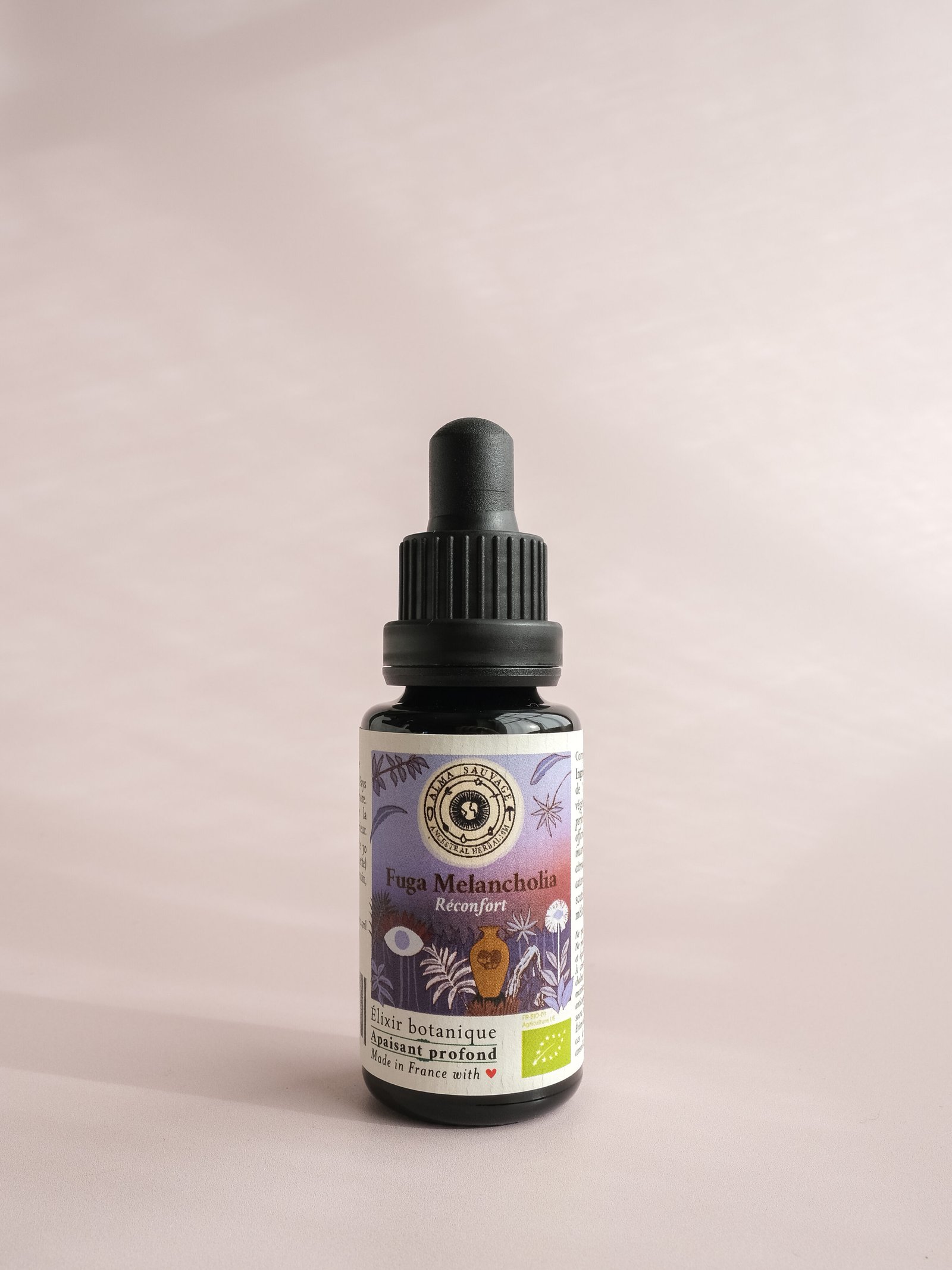 Fuga Melancholia 20ml anti-anxiété angoisse dépression, millepertuis Hypericum perforatum toronjil Mélisse Melissa officinalis curcuma Curcuma longa passiflore Passiflora incarnata cedrón verveine citronnelle Aloysia citrodora mao bo he cataire Nepeta cataria scutellaire skullcap Scutellaria lateriflora