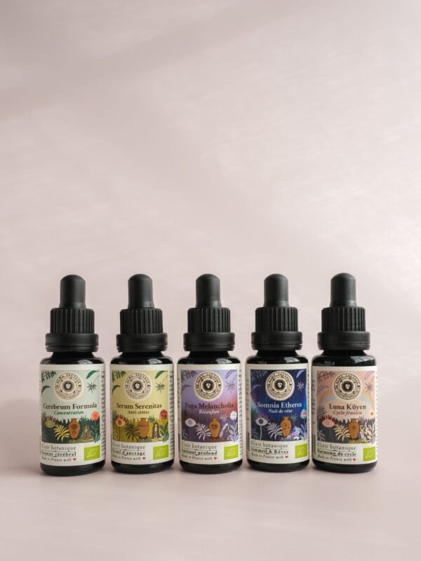 Collection élixirs voyage 20ml stress anxiété sommeil cycle féminin concentration