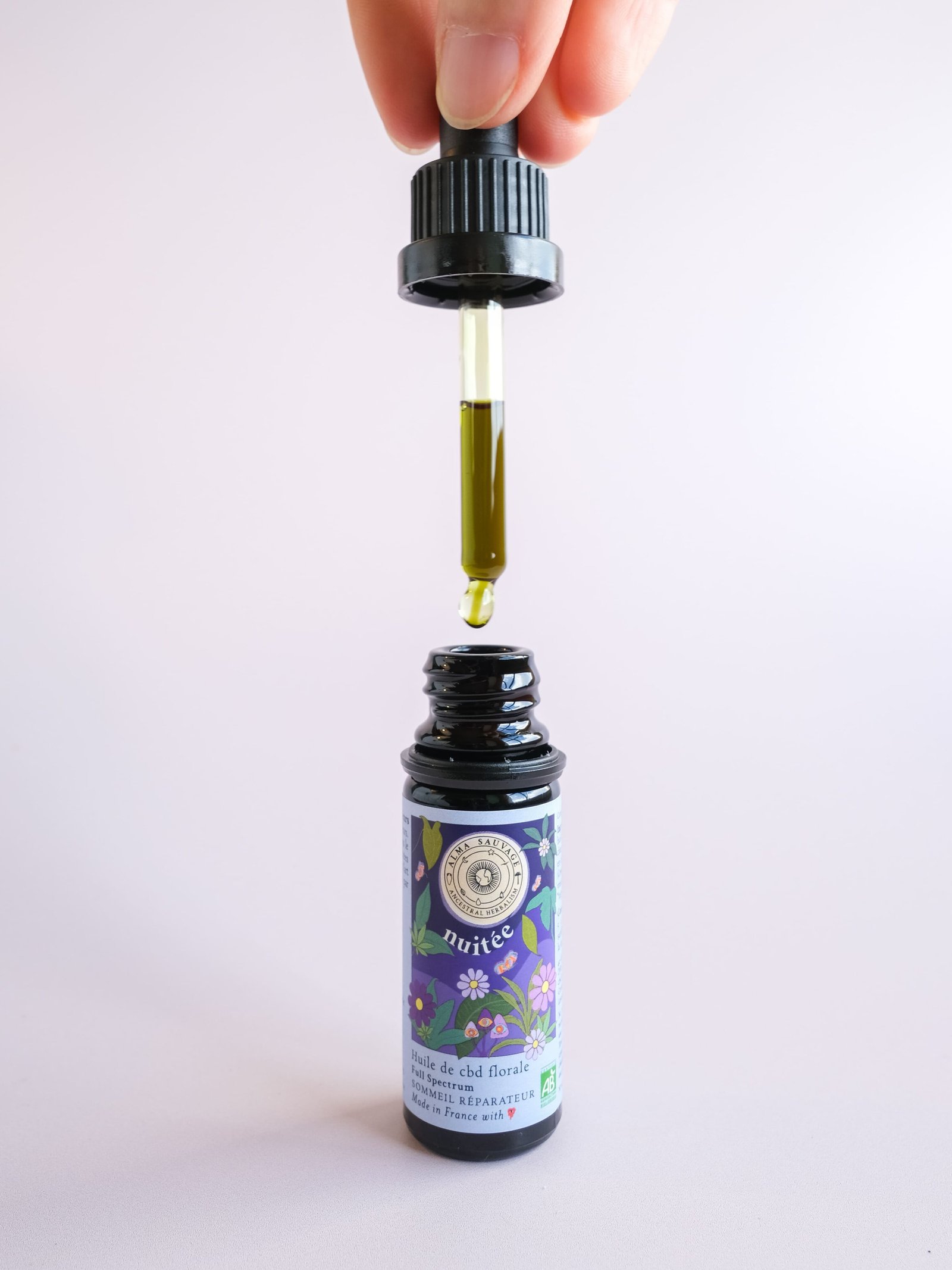 Huile de cbd bio française Nuit Sommeil Insomnie lavande bleuet full spectrum spectre complet entourage naturelle Made In France