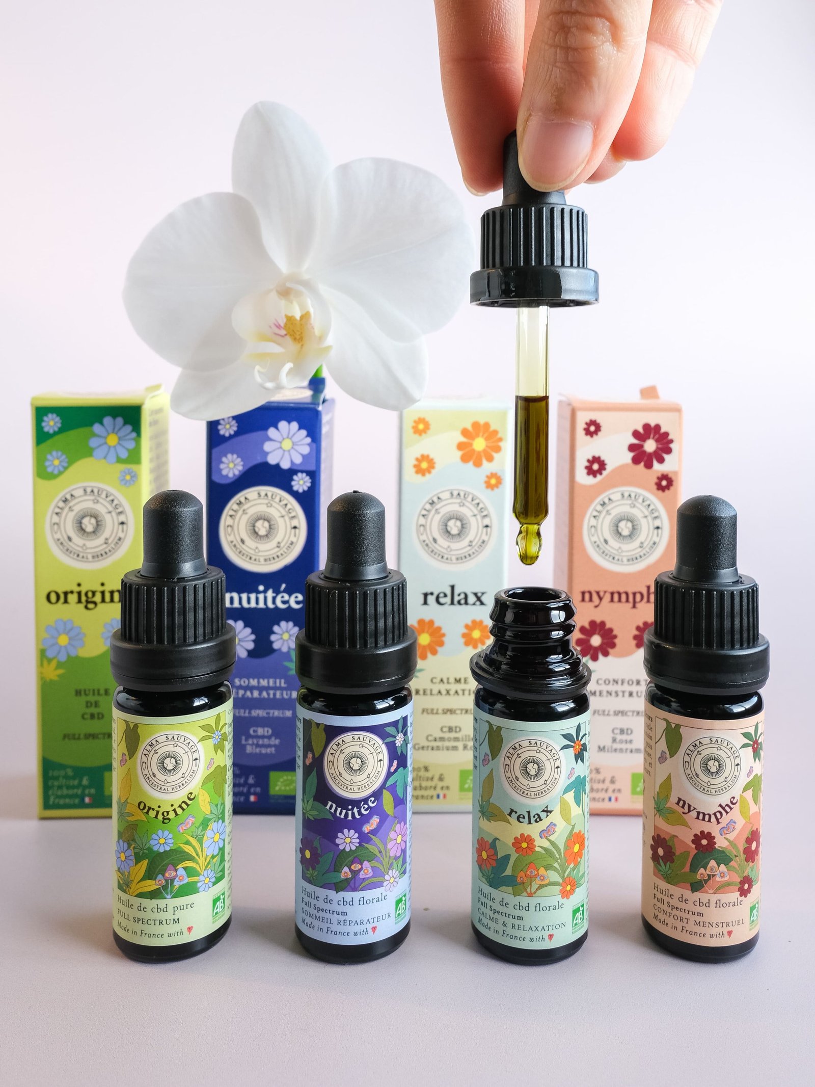 Huile de cbd bio française Relaxant Anti-douleur récupération musculaire Stress Détente Douleurs de règles cycle menstruel Nuit Sommeil Insomnie full spectrum spectre complet naturelle